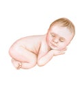 Sleeping baby, newborn. Childhood. Motherhood. Baby shower. Illustration Royalty Free Stock Photo