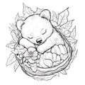 Sleeping bear cub nestled in flowers. (1 Royalty Free Stock Photo