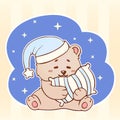 Sleeping bear with pillow Sweet Dreams cute kawaii little Teddy Bear. Good night baby