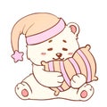 Sleeping bear with pillow Sweet Dreams cute kawaii little Teddy Bear. Good night baby Print t-shirt Royalty Free Stock Photo