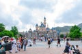 Tourists enjoying their time at Sleeping Beauty Castle, Hong Kong Disneyland Royalty Free Stock Photo