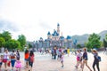 Tourists enjoying their time at Sleeping Beauty Castle, Hong Kong Disneyland Royalty Free Stock Photo