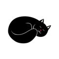 Sleeping black cat vector logo animal relax illustration for World Sleep Day on March 13. Cute pet and comfort isolated animal