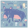 sleeping boar. Vector illustration decorative design Royalty Free Stock Photo