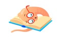 Sleeping bookworm. Cartoon worm sleep on books bookworm in school library, vector Royalty Free Stock Photo