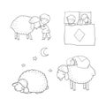 Sleeping boy and cute cartoon sheep. Good night. sleep time. Print for pajamas .