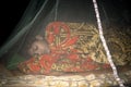 A sleeping boy inside a mosquito net,the safest and easiest way to prevent mosquitoes