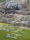 Sleeping buddha statue with lotus flowers Royalty Free Stock Photo