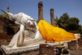 Sleeping buddha statue in wat yai chaimongkol one of world heritage site of unesco in ayutthaya province thailand Royalty Free Stock Photo