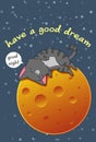 Sleeping cat on the moon in cartoon style Royalty Free Stock Photo