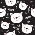 Sleeping Cats, Black And White Seamless Pattern