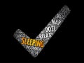 Sleeping check mark word cloud collage, concept background Royalty Free Stock Photo