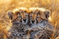 Sleeping Cheetah Cubs in Golden Grass Royalty Free Stock Photo
