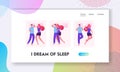 Sleeping Couples Website Landing Page. Young Man and Woman Lying on Bed in Different Positions for Sleep Royalty Free Stock Photo