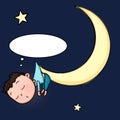Sleeping cute boy the moon illustration drawing and dark blue background and dream drawing illustration white background Royalty Free Stock Photo