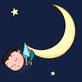 Sleeping cute boy the moon illustration drawing and dark blue background and dream drawing illustration white background Royalty Free Stock Photo