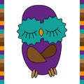 Sleeping cute funny owl hand drawn Royalty Free Stock Photo