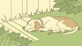 Sleeping Dog in Grass: Peaceful Pet Napping in Nature, vector design Generative AI Royalty Free Stock Photo