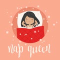 Sleeping girl with hand lettering