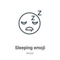 Sleeping emoji outline vector icon. Thin line black sleeping emoji icon, flat vector simple element illustration from editable