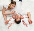 Sleeping family with twins Royalty Free Stock Photo