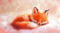 Sleeping Fox Kit in Soft Pink Snow Royalty Free Stock Photo