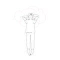 Sleeping girl is laying on cloud, isolated line art illustration Royalty Free Stock Photo