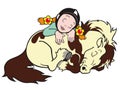 Sleeping girl and pony Royalty Free Stock Photo