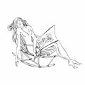 Sleeping girl. Sketch. The artist`s girl fell asleep after drawing. Romantic cute image. Vector drawing. Royalty Free Stock Photo