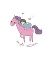 A sleeping girl and a unicorn. Royalty Free Stock Photo