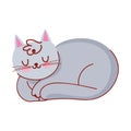 Sleeping gray cat domestic pet cartoon isolated icon