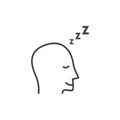 Sleeping happy head with smile and sleeping sound outline thin line icon. Concept of better good sound sleep for healthy Royalty Free Stock Photo