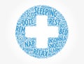 Sleeping health cross word cloud collage, concept background