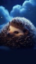 Sleeping Hedgehog on a Dark Sky Cloud AI Generated