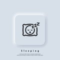 Sleeping icon. Pillow. Sleep. An image of a person having a dreamful slumber in bed on a pillow with some sleeping sound. Rest,