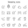 Sleeping icon set in thin line style