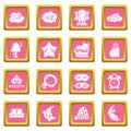 Sleeping icons set pink square vector