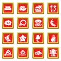 Sleeping icons set red square vector