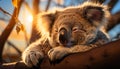 Sleeping koala on eucalyptus branch, tranquil scene in nature generated by AI Royalty Free Stock Photo