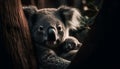 Sleeping koala, fluffy fur, close up portrait, peaceful tranquility generated by AI Royalty Free Stock Photo