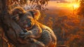 Sleeping koala on a tree at sunset Royalty Free Stock Photo