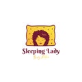 Sleeping Lady Beauty Pillows logo icon symbol illustration in premium fun look style with gold color Royalty Free Stock Photo