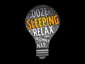 Sleeping light bulb word cloud collage, concept background Royalty Free Stock Photo