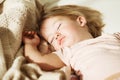 Sleeping little girl. Carefree sleep little baby with a soft toy Royalty Free Stock Photo