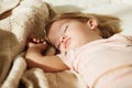 Sleeping little girl. Carefree sleep little baby with a soft toy Royalty Free Stock Photo