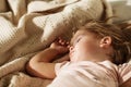 Sleeping little girl. Carefree sleep little baby with a soft toy Royalty Free Stock Photo