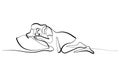 Sleeping a little girl. Vector line illustration