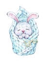 Sleeping little rabbit watercolor art