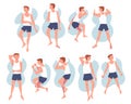 Sleeping Man Character Lying in Different Pose with Pillow Vector Set Royalty Free Stock Photo