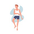 Sleeping Man Character Lying in Pose with Pillow Vector Illustration Royalty Free Stock Photo